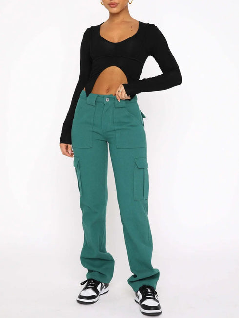'Wisteria' High Waisted Cargo Pants - Celes Fashion